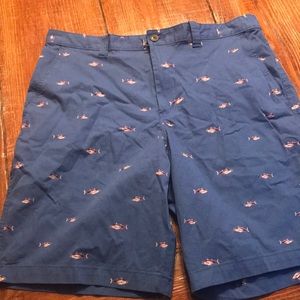 Blue cache shorts with orange fish pattern
